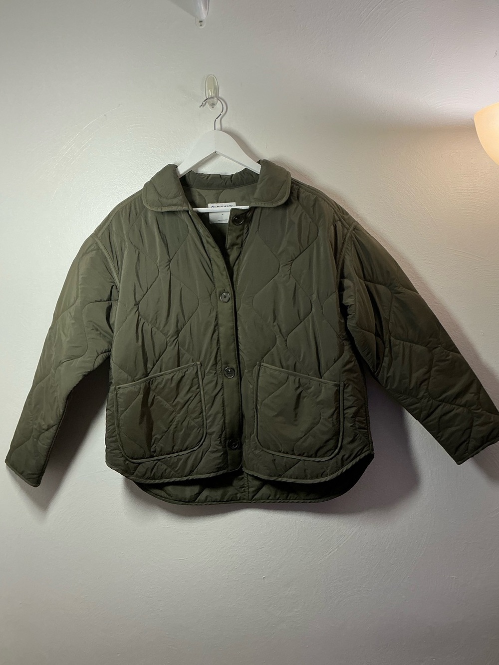 Old Navy Olive Green Quilted Button-Front Puffer Jacket Size Medium